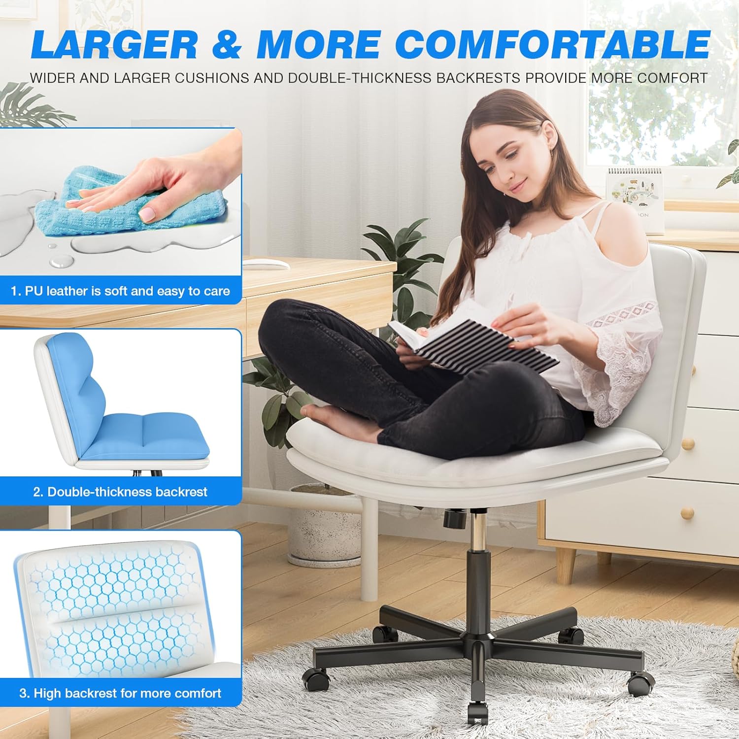 Rfiver Office Desk Chairs with Wheels Criss Cross Chair with Height Adjustable and Swivel